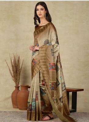 beige zari tissue kasavu saree with blouse 1