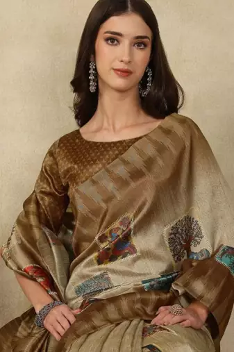 beige zari tissue kasavu saree with blouse