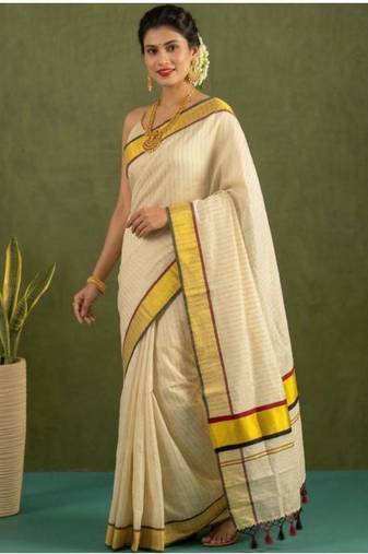 blue ethnic motifs printed tissue kasavu saree with blouse