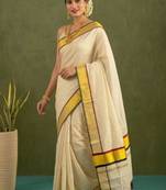 blue ethnic motifs printed tissue kasavu saree with blouse