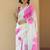 off white floral linen blend kasavu saree with satin blouse