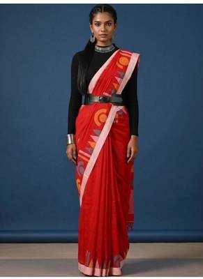 red zari pure cotton kasavu saree with blouse 1