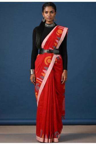 red zari pure cotton kasavu saree with blouse
