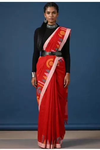 red zari pure cotton kasavu saree with blouse