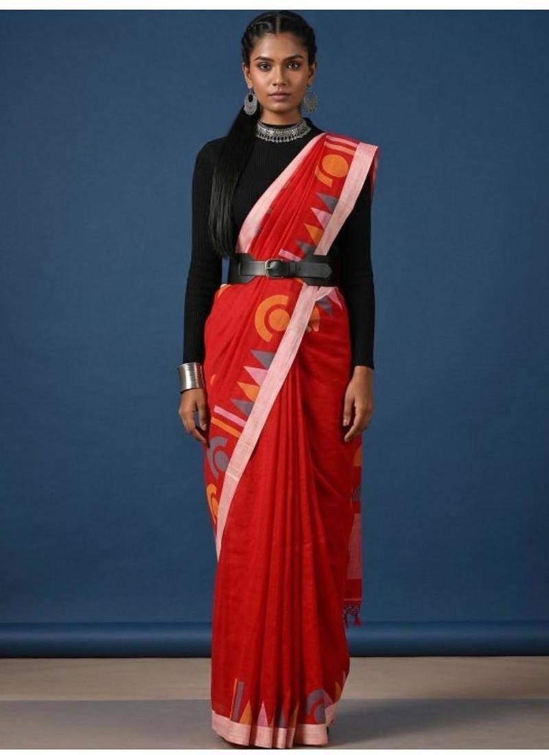 red zari pure cotton kasavu saree with blouse