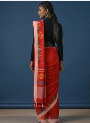 red zari pure cotton kasavu saree with blouse 2