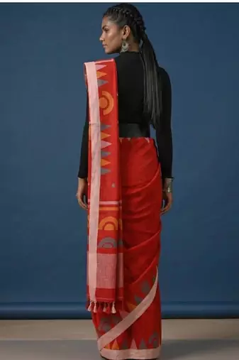 red zari pure cotton kasavu saree with blouse