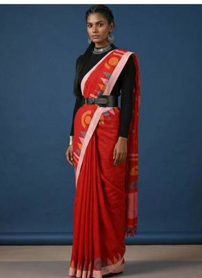 red zari pure cotton kasavu saree with blouse 3