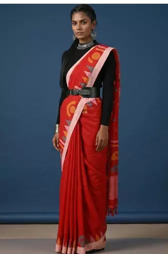 red zari pure cotton kasavu saree with blouse