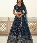 Awesome Blue Zari and Sequins Embroidered Georgette indian designer wedding Lehenga Choli dress