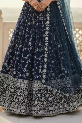 Awesome Blue Zari and Sequins Embroidered Georgette indian designer wedding Lehenga Choli dress