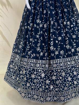 Awesome Blue Zari and Sequins Embroidered Georgette indian designer wedding Lehenga Choli dress 8