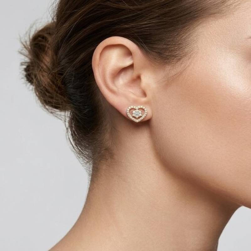 925 sterling silver Heart Diamond Halo Stud Earrings