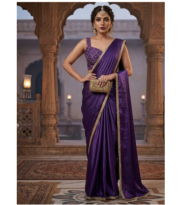 Designer Chinon Saree Decorated With Readymade Gold Sequence Lace  And Sequence Embroidered Unstitched  Blouse Piece 2