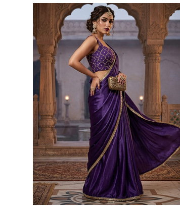 Designer Chinon Saree Decorated With Readymade Gold Sequence Lace  And Sequence Embroidered Unstitched  Blouse Piece 3