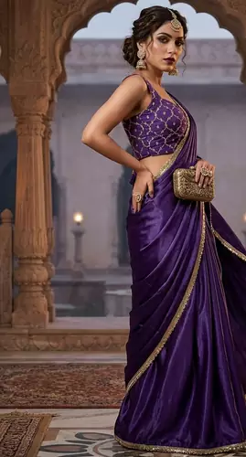 Designer Chinon Saree Decorated With Readymade Gold Sequence Lace  And Sequence Embroidered Unstitched  Blouse Piece