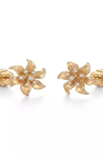 925 sterling silver Rose Gold Flower Diamond Stud Earrings
