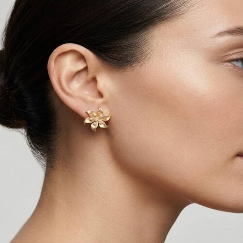 925 sterling silver Rose Gold Flower Diamond Stud Earrings