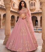 Baby pink Zari and Sequins Embroidered Fancy Fabric indian designer wedding Lehenga Choli dress