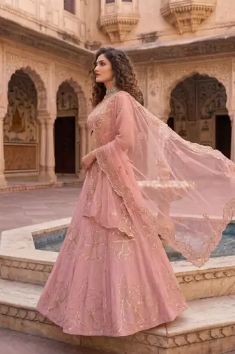 Baby pink Zari and Sequins Embroidered Fancy Fabric indian designer wedding Lehenga Choli dress