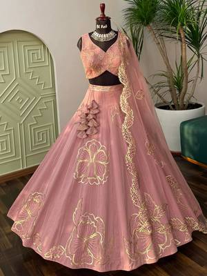 Baby pink Zari and Sequins Embroidered Fancy Fabric indian designer wedding Lehenga Choli dress 6