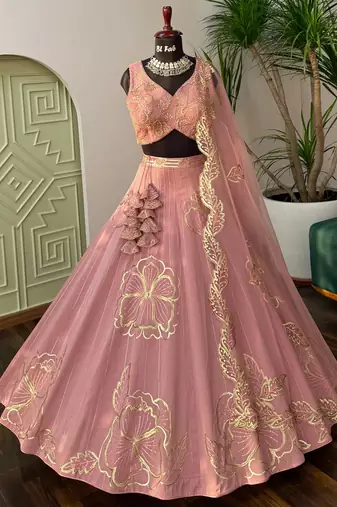 Baby pink Zari and Sequins Embroidered Fancy Fabric indian designer wedding Lehenga Choli dress