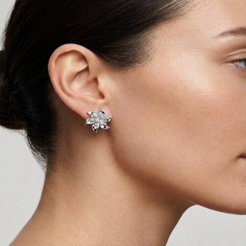 925 sterling silver Flower Diamond Stud Earrings