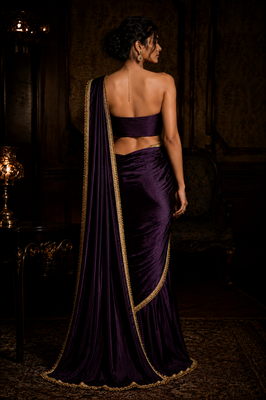 Designer Chinon Saree Decorated With Readymade Gold Sequence Lace  And Sequence Embroidered Unstitched  Blouse Piece 3