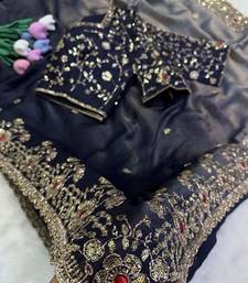 Neavy Blue Sequins and Diamond work fendy satin Saree
