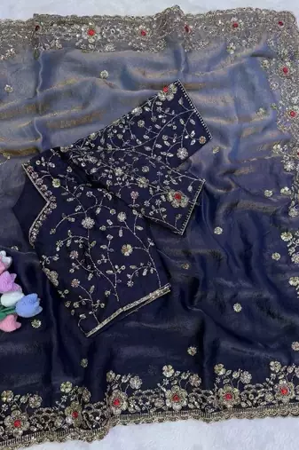 Neavy Blue Color Sequins and Diamond work  fendy satin Saree
