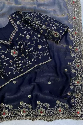 Neavy Blue Color Sequins and Diamond work  fendy satin Saree