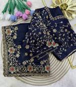 Neavy Blue Color Sequins and Diamond work  fendy satin Saree