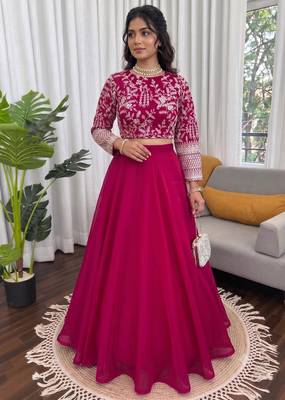 magenta embroidered silk blend lehenga set 5
