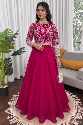 magenta silkblend embroidered lehenga set
