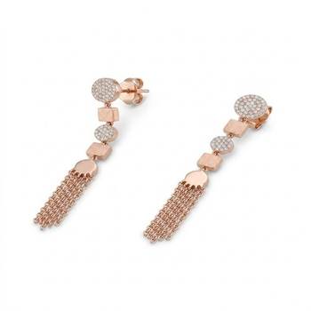 925 sterling silver Rose Gold Diamond Tassel Drop Earrings 1