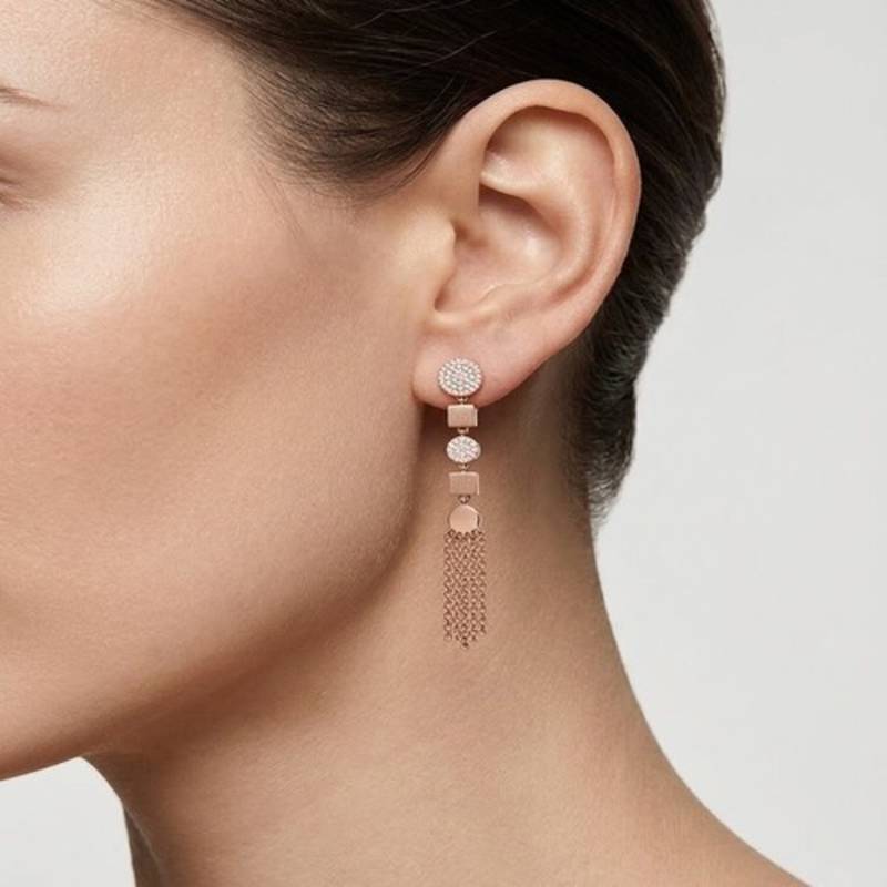 925 sterling silver Rose Gold Diamond Tassel Drop Earrings
