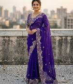 Purple Color Sequins and zari embroidery work Satin Saree