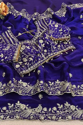 Purple Color Sequins and zari embroidery work Satin Saree