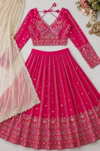 pink georgette embroidered lehenga choli