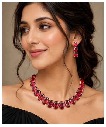 Ruby ad stone rhodium-plated necklace set with earrings 4