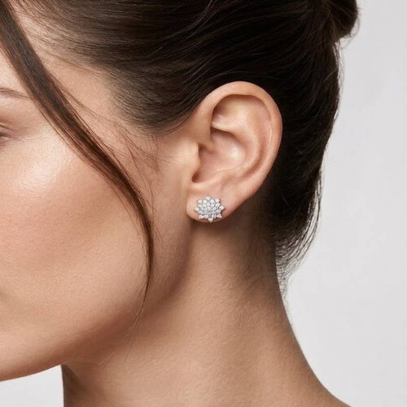 925 sterling silver Starburst Diamond Stud Earrings