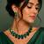 Green ad stone rhodium-plated necklace set with earrings