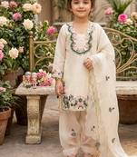 Kids off-white fendy silk embroidered workkurta with farsi plazzo and dupatta
