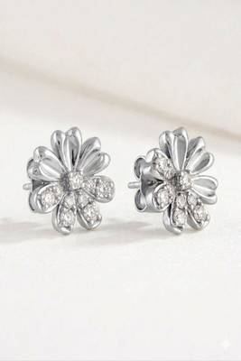 925 sterling silver Sculpted Flower Diamond Stud Earrings 1