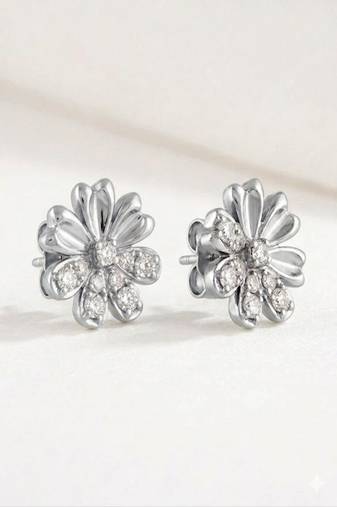 925 sterling silver Sculpted Flower Diamond Stud Earrings
