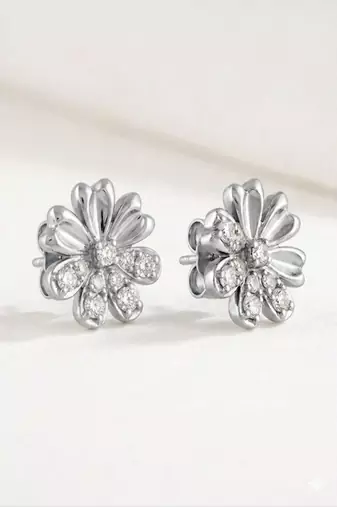 925 sterling silver Sculpted Flower Diamond Stud Earrings