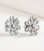 925 sterling silver Sculpted Flower Diamond Stud Earrings