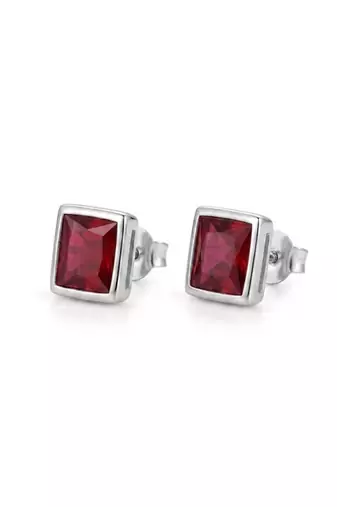 925 sterling silver Square Red Gemstone Stud Earrings
