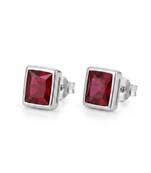925 sterling silver Square Red Gemstone Stud Earrings