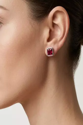 925 sterling silver Square Red Gemstone Stud Earrings